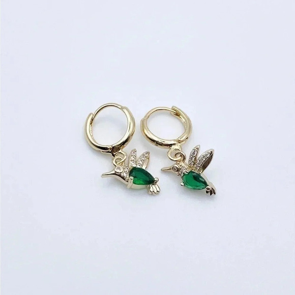JCD Jewelry - PETIT Green Bird Huggie Hoops Earrings